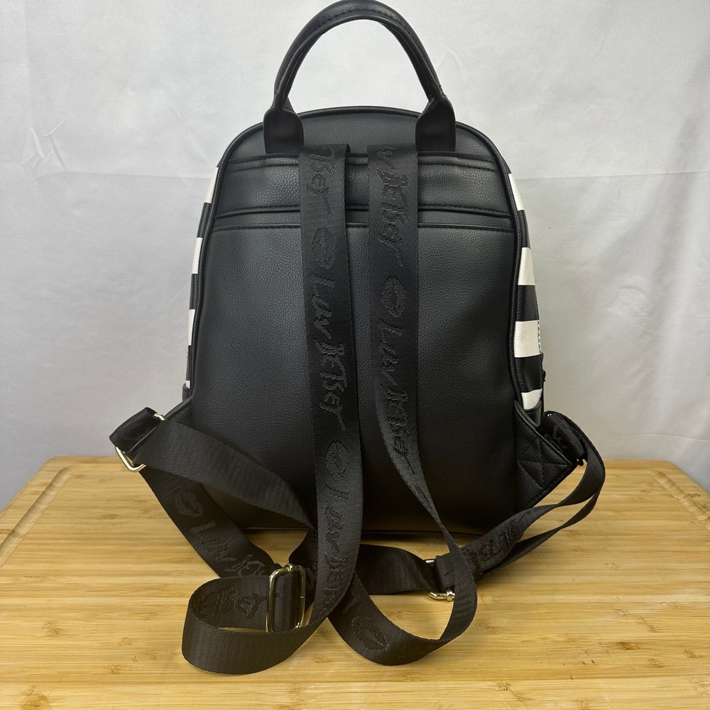 Luv Betsey Johnson Soccer Girl Mini Backpack Black White Striped Character Bag - Picture 3 of 11